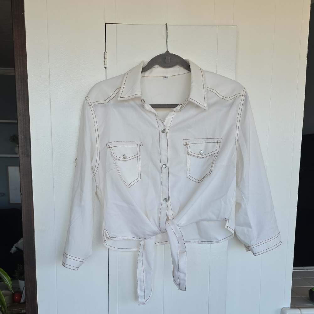 $12 Each - Women's Pearl Snap Button Down Cropped Shirt In Multiple Colors